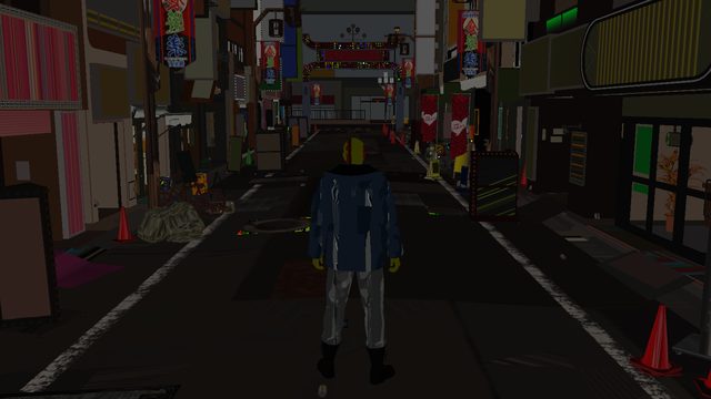 Pass 24 boundary, shader group 11 landing: the street renders with real materials from my own pipeline